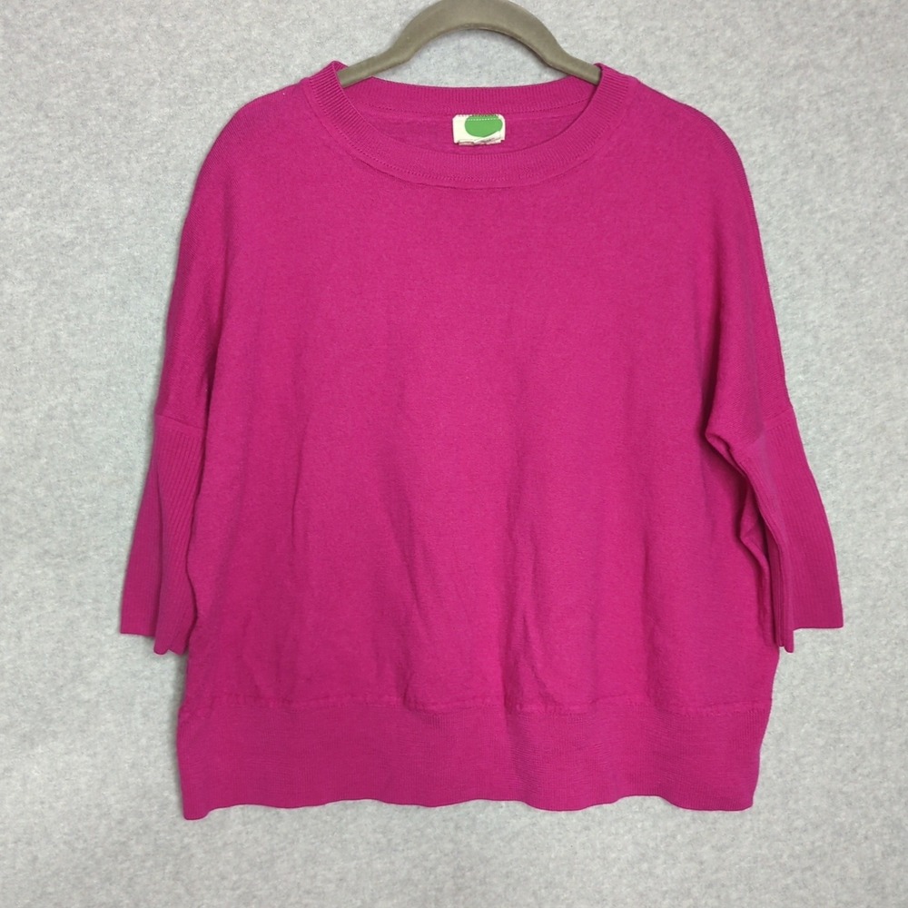 Anthropologie Women's Hot Pink Wool Top Knit Pullover Sweater 3/4 Sleeve Small